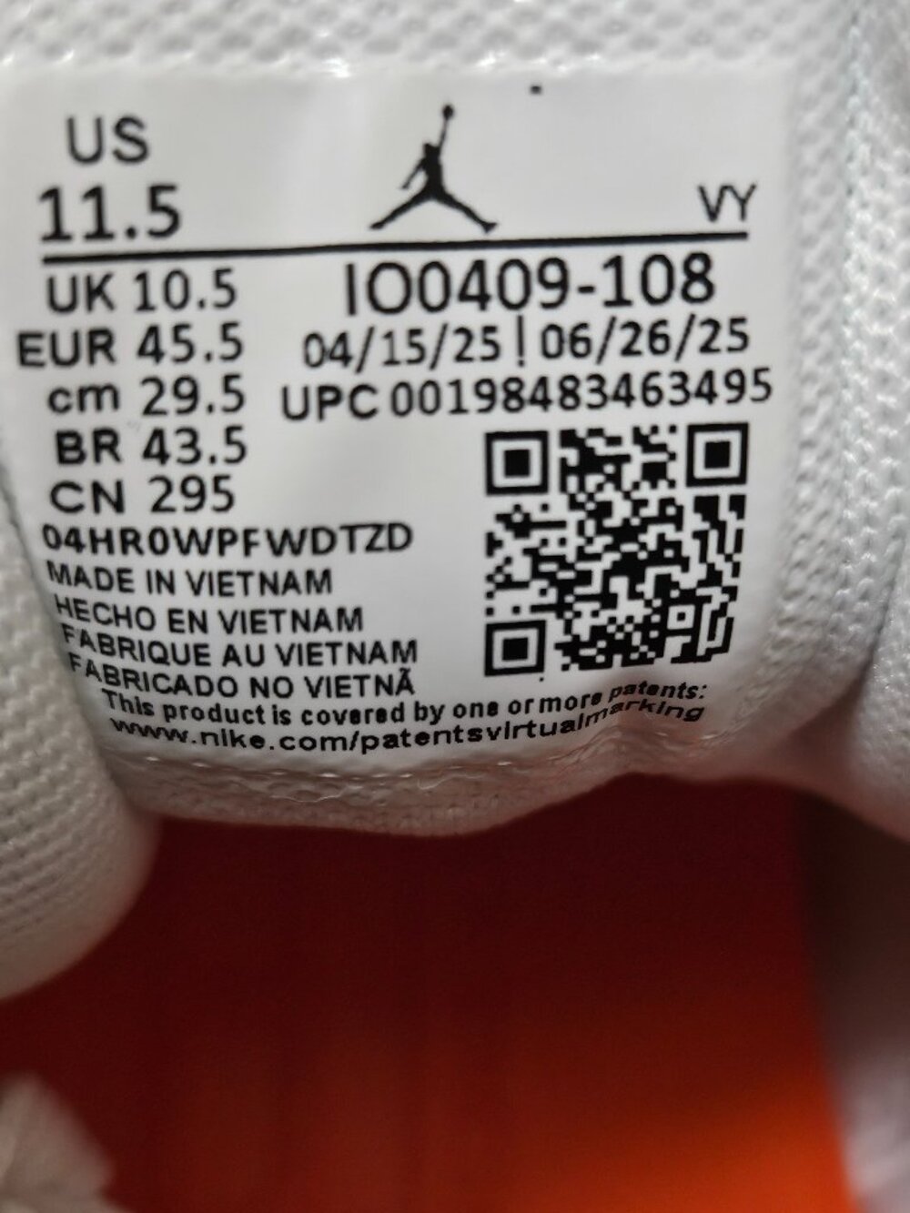 Jordan Heir Series White Total Orange Wolf Grey Sneakers IO0409-108 Mens 11.5 - Picture 8 of 9